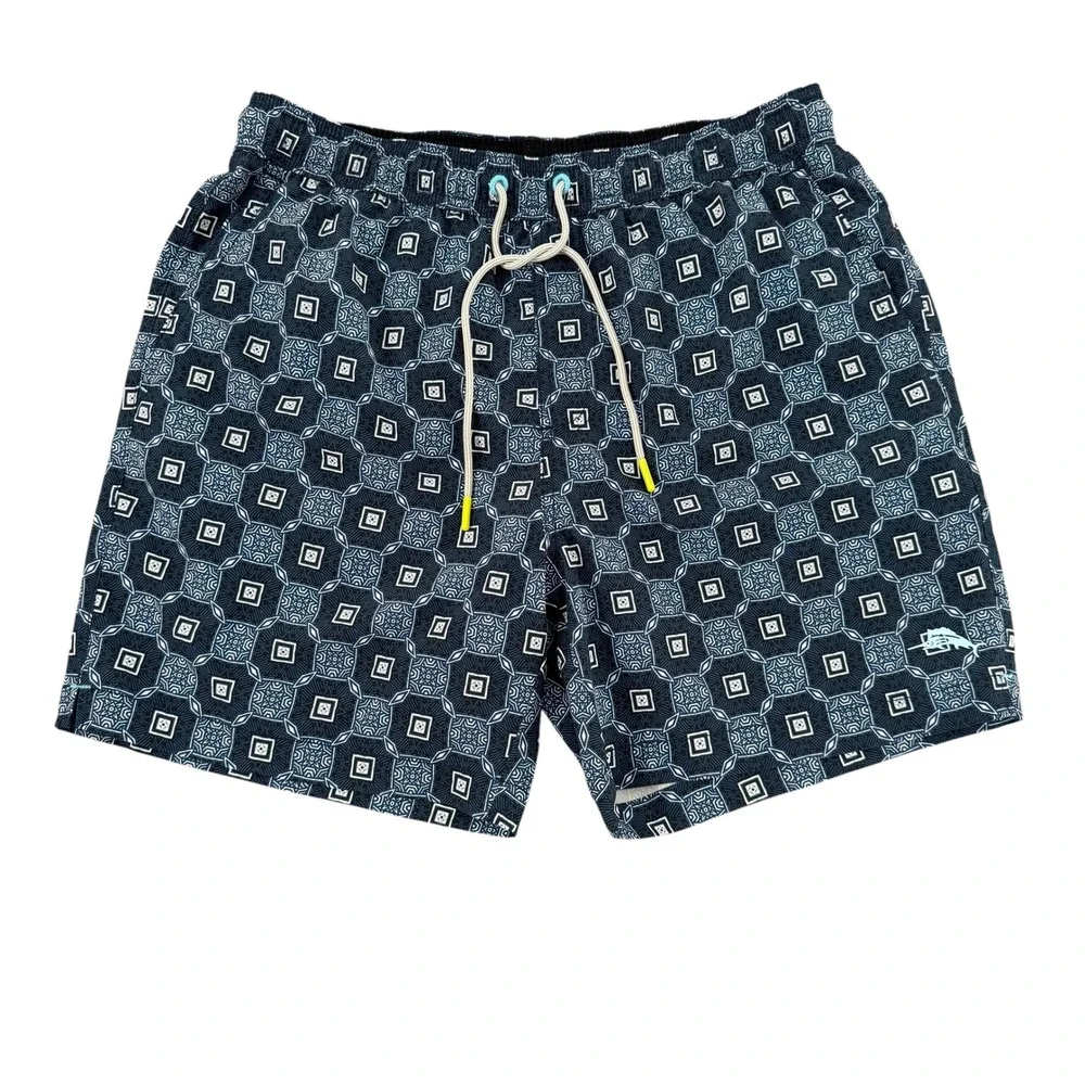 Tommy‎ Bahama Medium 6in Blue Geometric Men's Lined Swim Trunks Shorts